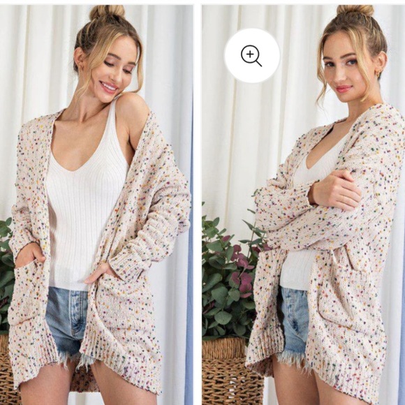 White Confetti Cardigan Sz Small Sweater - Picture 1 of 10